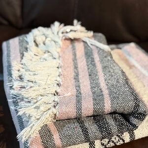 Stripped woven fringe throw blanket